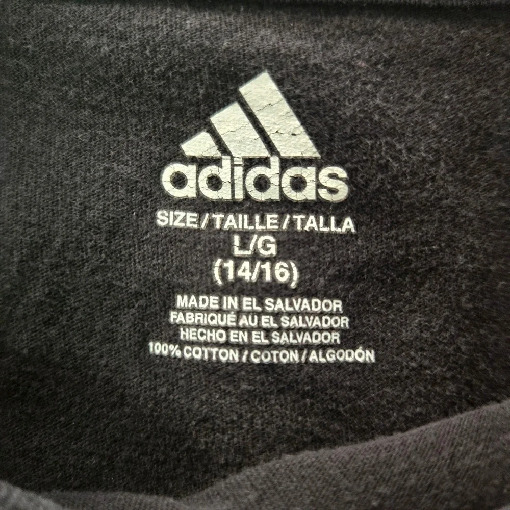 Adidas Boys Black Graphic Logo T-Shirt Multi Color Size L 14/16 Soccer Football